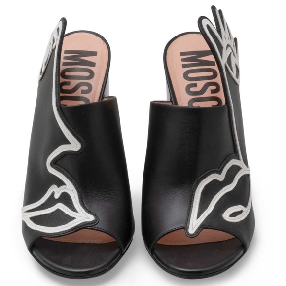 Moschino Black and White Illustration Face Sandal Heels EU 40 | US 10 - Picture 3 of 6